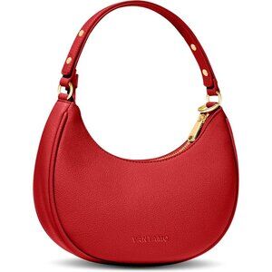 Ⓜ️Women's Red Faux Leather Half Moon RFID Protection Crescent Clutch Purses